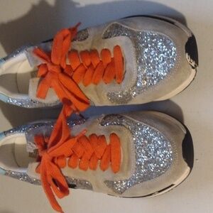 White Raven star sneakers white silver shimmer orange size 10